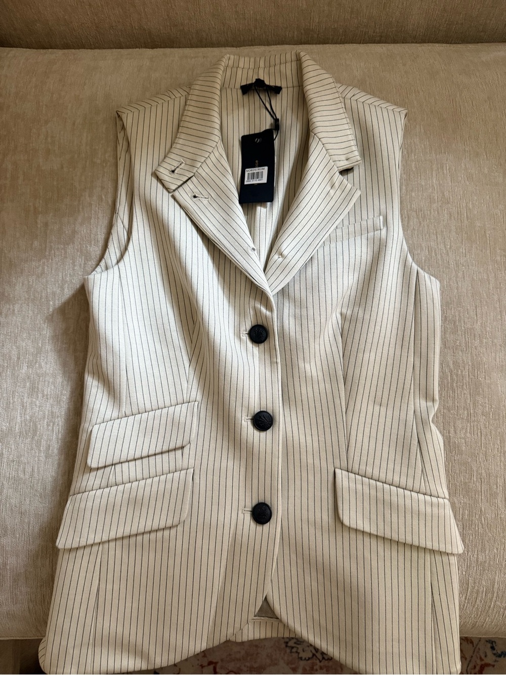 Rag & Bone Cream Pinstripe Sleeveless Blazer Vest